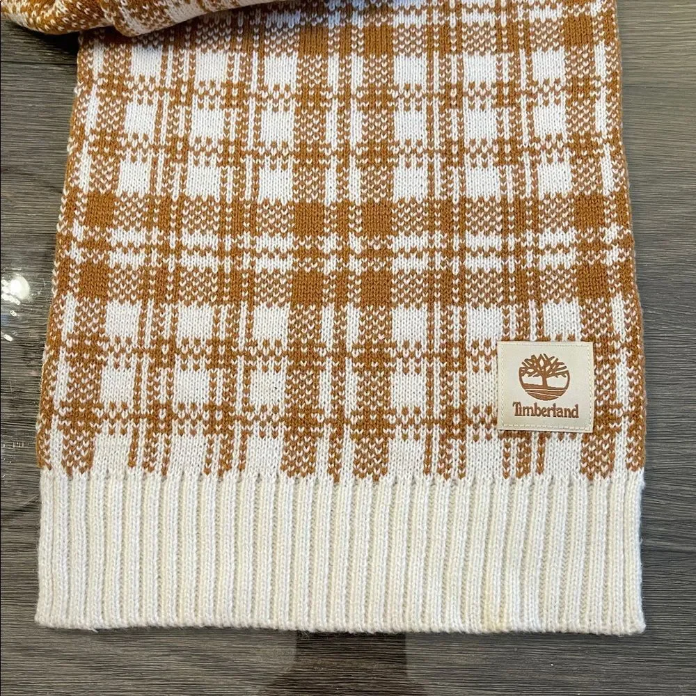 Timberland Acrylic Wheat Brown & Cream Plaid Scarf NWT Buffalo Plain Lumberjack